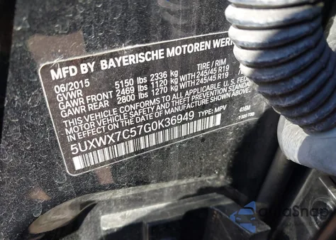 2016 BMW X3 xDrive35I z USA, uszkodzony, nr VIN 5UXWX7C57G0K36949